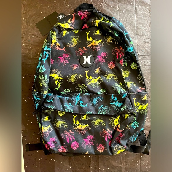 Hurley Aerial Black Multi Shark Sea Life Laptop Backpack NWT - Picture 1 of 5